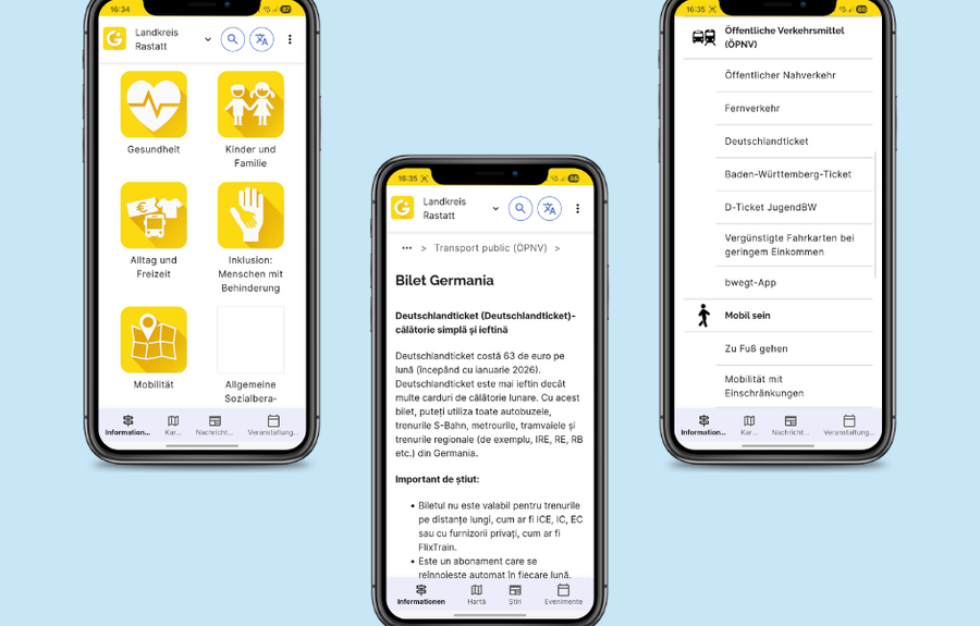 Screenshots Integreat Screenshots der Integreat-App mit mehrsprachigen Texten